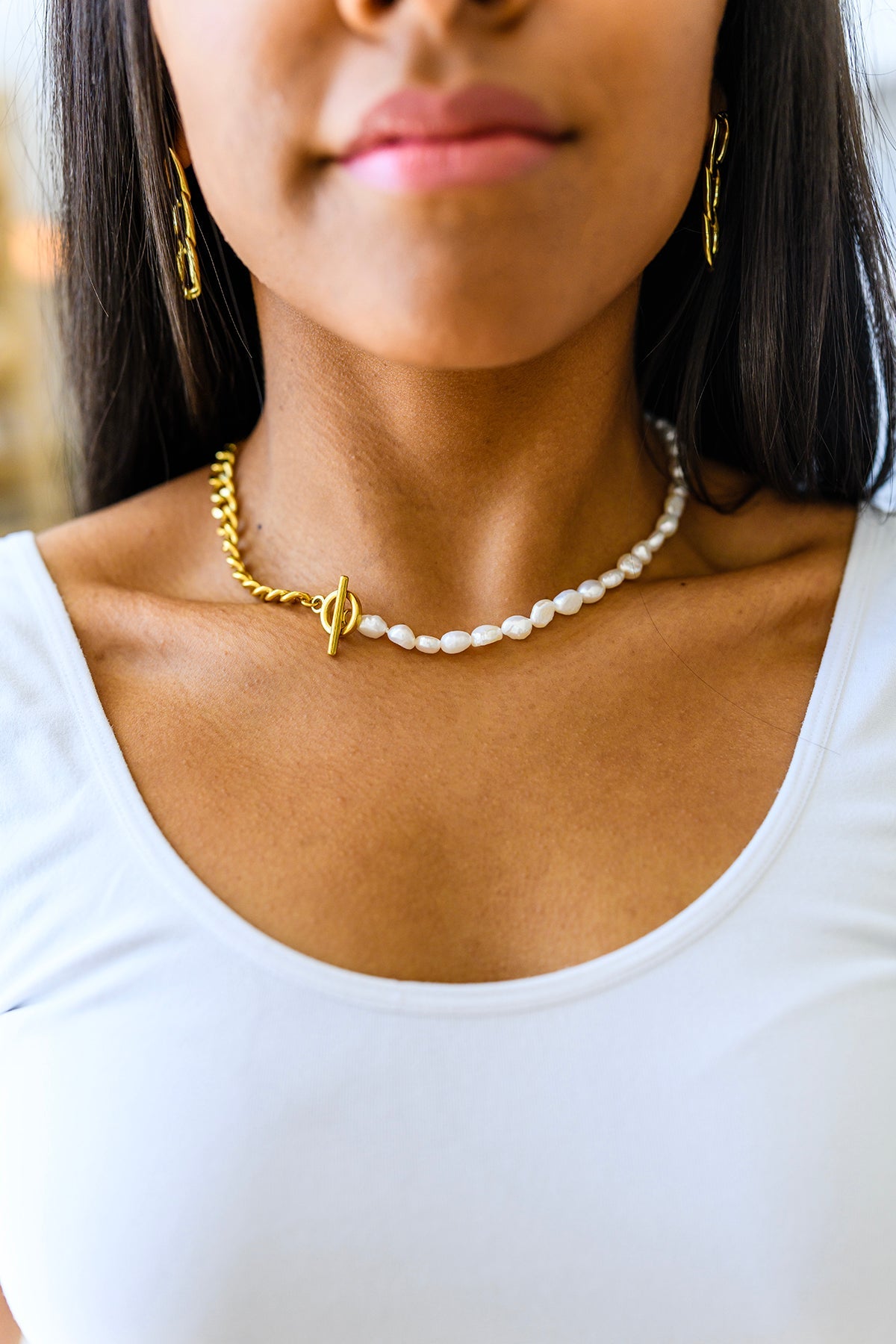 Pearls & Gold Waterproof Chain Link Necklace