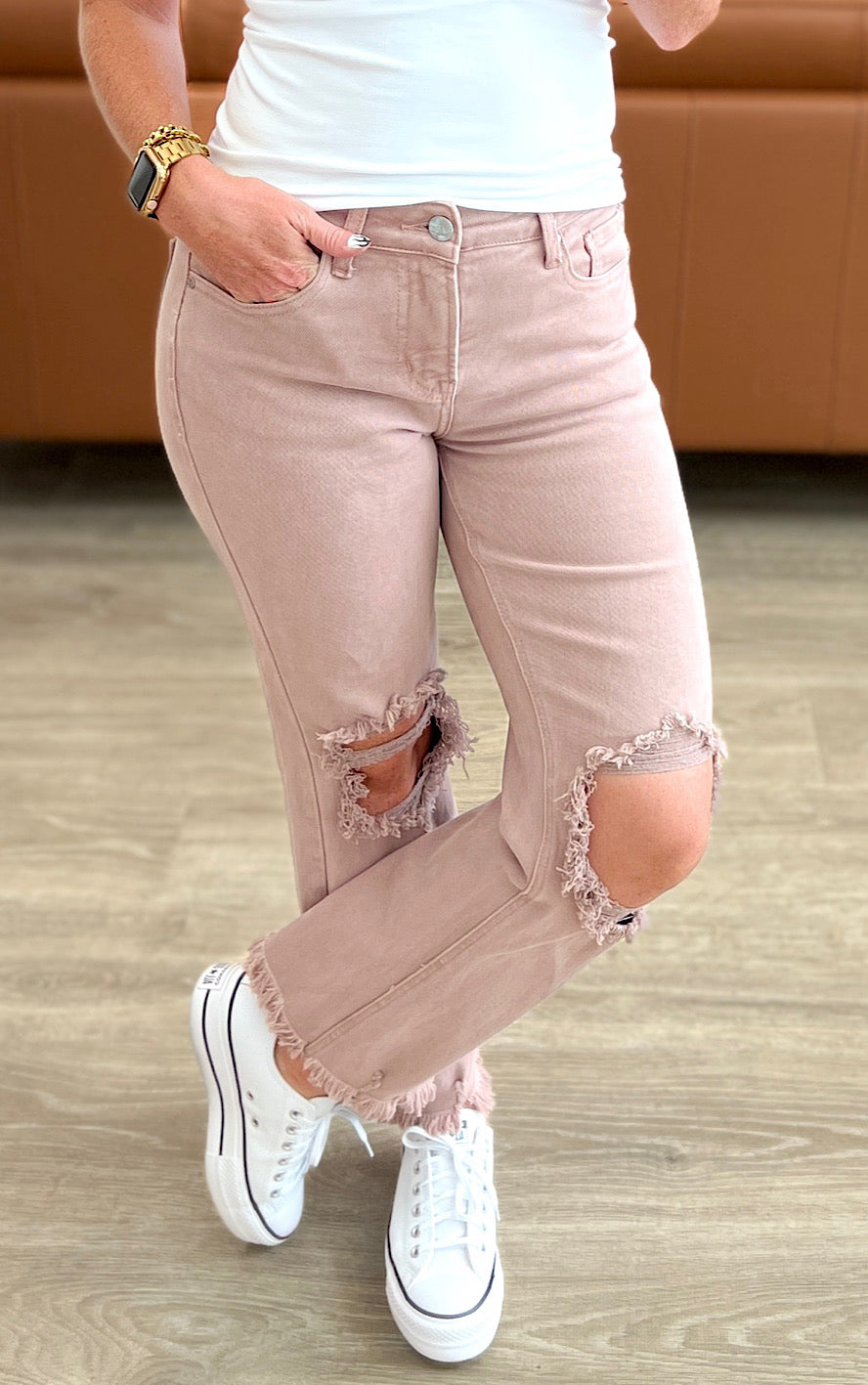 Gossip Girl Cropped Mauve Jeans by RISEN, SIZES 1-3X