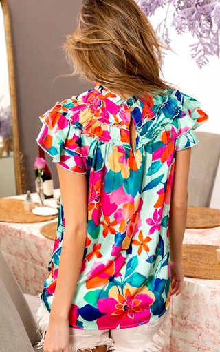 Summer Showstopper Floral Flutter Sleeve Top