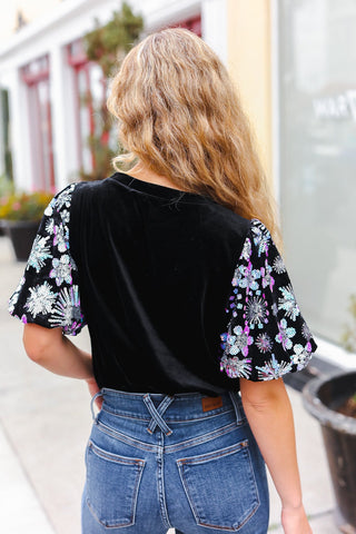 Starry Night Black Velvet Sequin Top, SM-3X