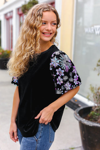 Starry Night Black Velvet Sequin Top, SM-3X