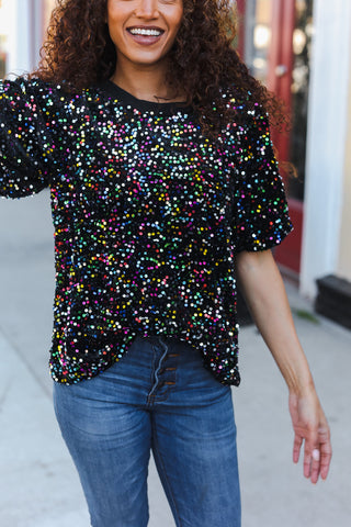 Toast To This Black Velvet Sequin Top, SM-3X