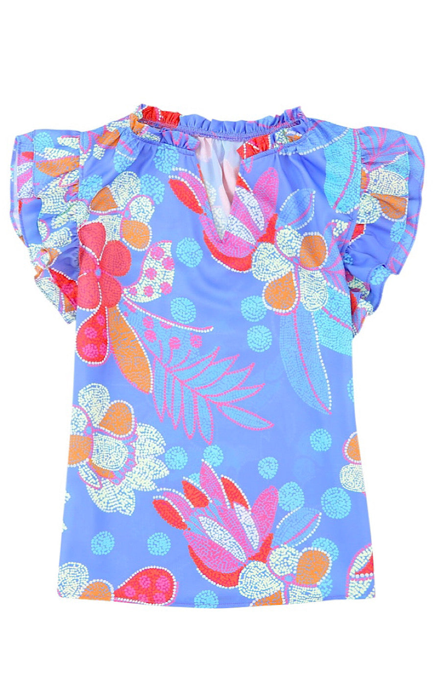 Periwinkle Floral Notched Neck Top