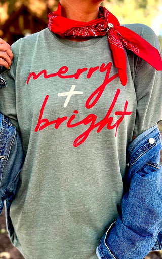 Merry + Bright Vintage Sage Tee, SM-3X