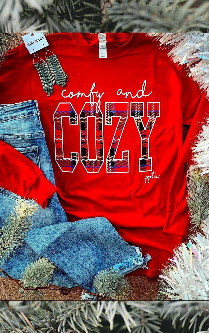 Comfy Cozy Red Long Sleeve Tee, SM-3X