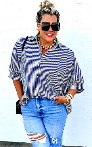Confident Energy Navy Blue Striped Top