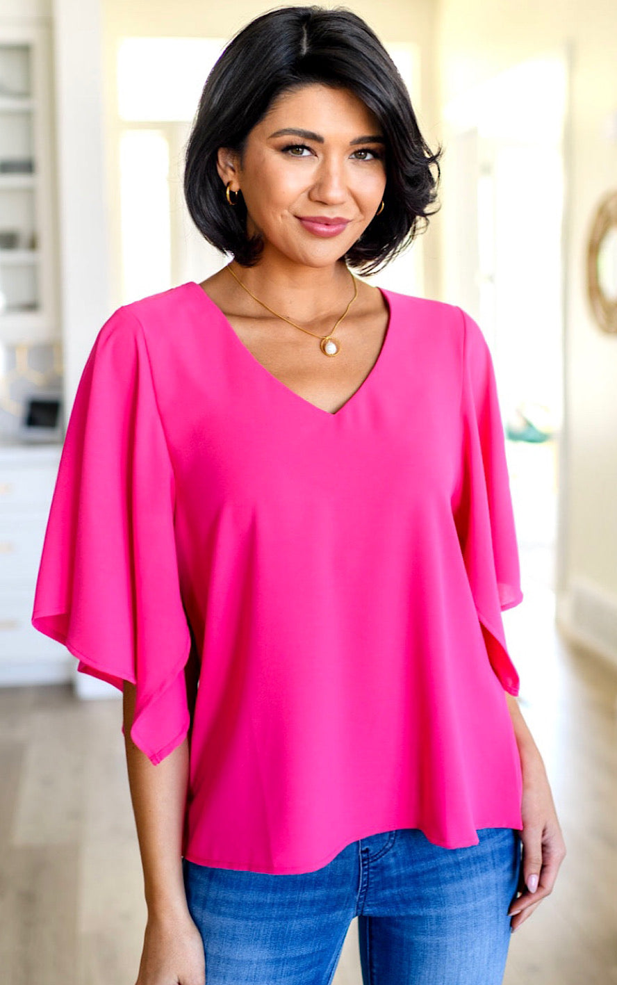 Latest Crush Pink V Neck Top, SMALL left!