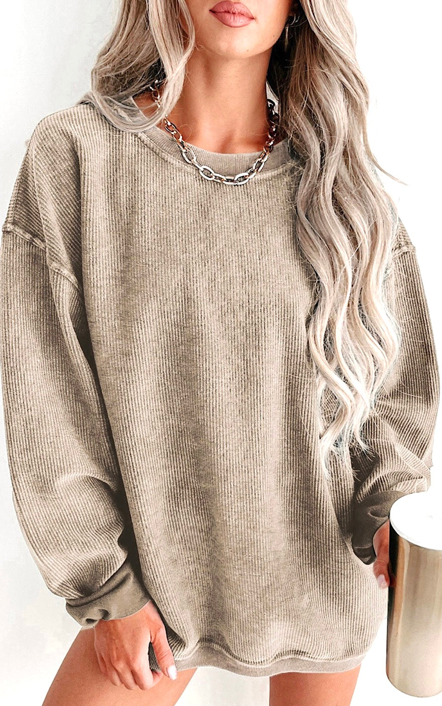 Cozy Casual Khaki Corded Sweatshirt, SM-2X