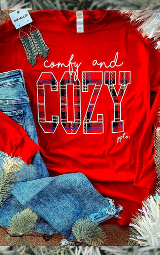 Comfy Cozy Red Christmas Tee, SM-3X