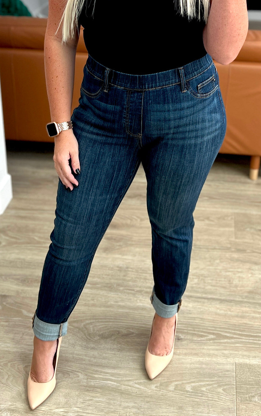 Comfort Calling Dark Wash Pull On Jeans by Judy Blue, 0-24W