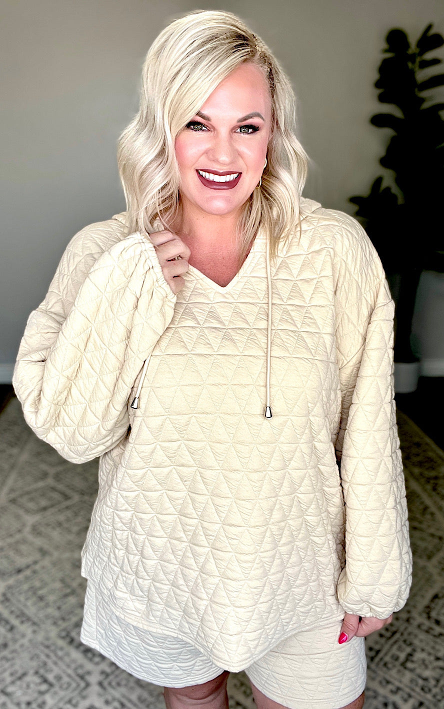 Wish You Were Here Ivory Quilted Pullover, SM-3X