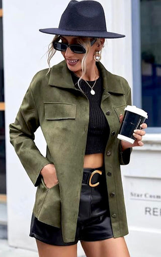 Upper East Side Olive Suede Shirt Jacket