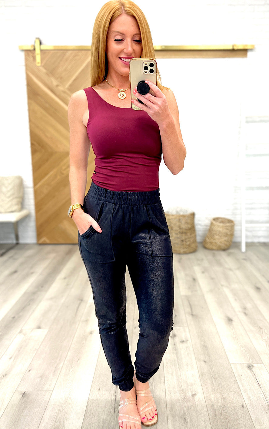 Center Stage Faux Leather Pebble Joggers, SM-3X