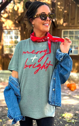 Merry + Bright Vintage Sage Tee, SM-3X