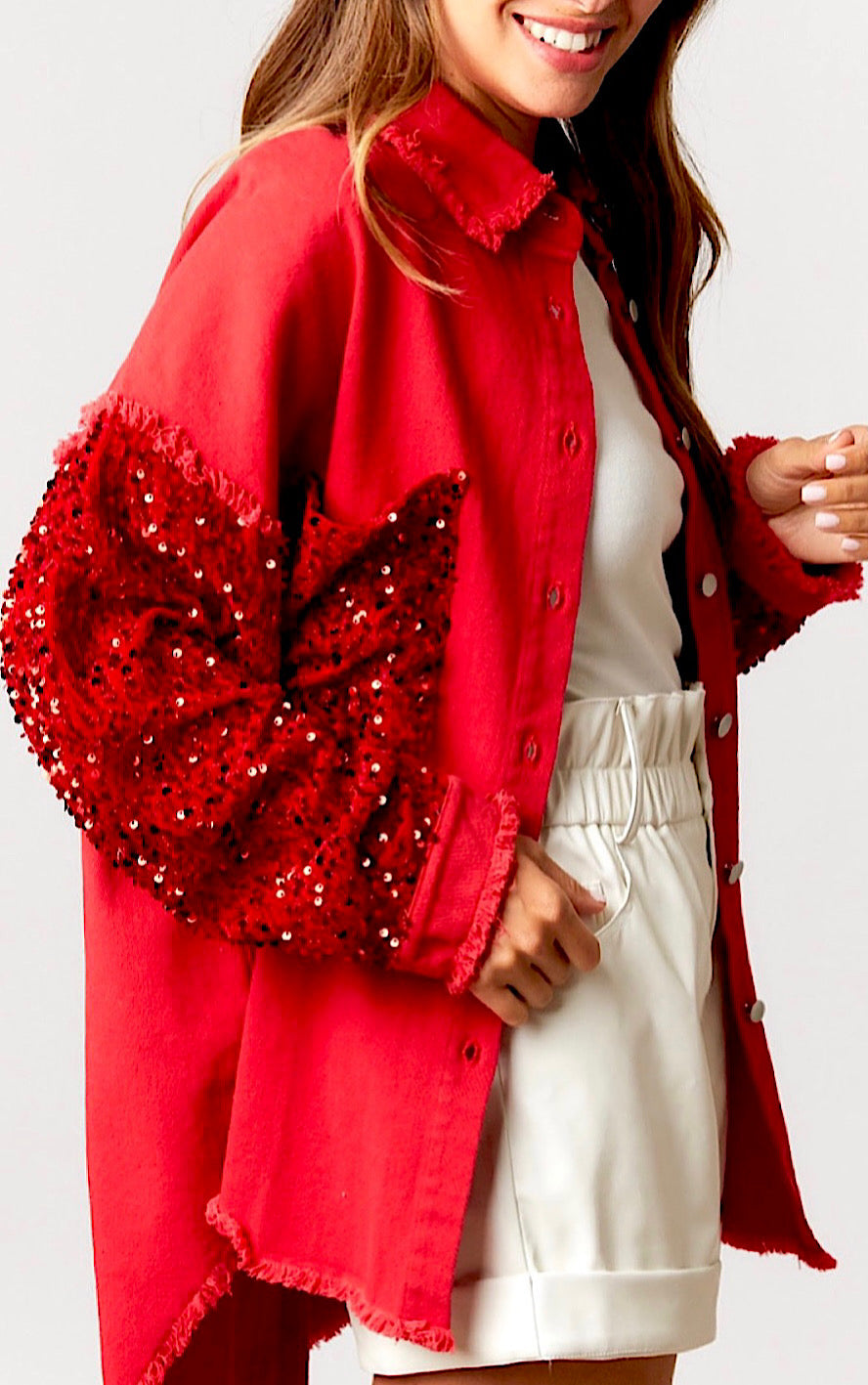 Big Apple Red Sequin Sleeve Shacket