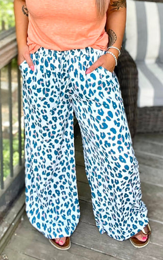 Coastal Comfort Leopard Print Wide Leg Pants