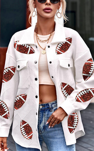 Get In The Game Textured White Sequin Football Jacket