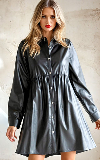 Downtown Darling Faux Leather Shirt Dress