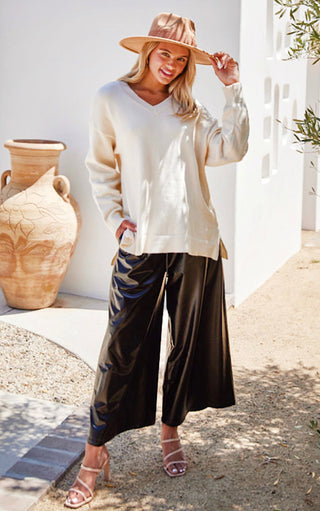 Easy Street Faux Leather Wide Leg Pants