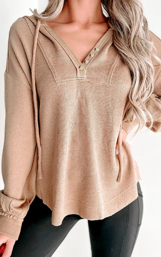 Weekend Retreat Tan Buttoned Drawstring Hoodie