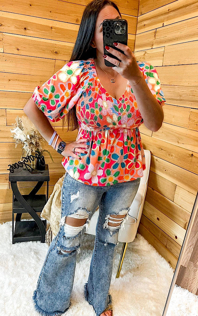 Flirty Floral Smocked Peplum Top, TWO COLORS!