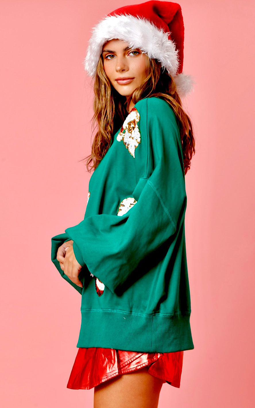 Emerald Green Sequin Santa Sweatshirt, SIZES 4-20
