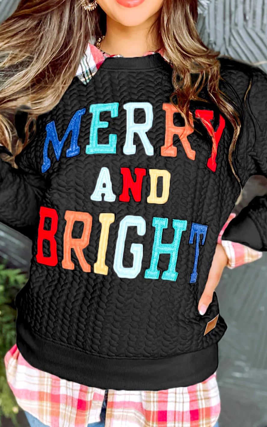 Merry And Bright Black Quilted Sweatshirt, SM-2X