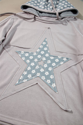 Delicacy Floral Patchwork Star Pattern Drawstring Hoodie