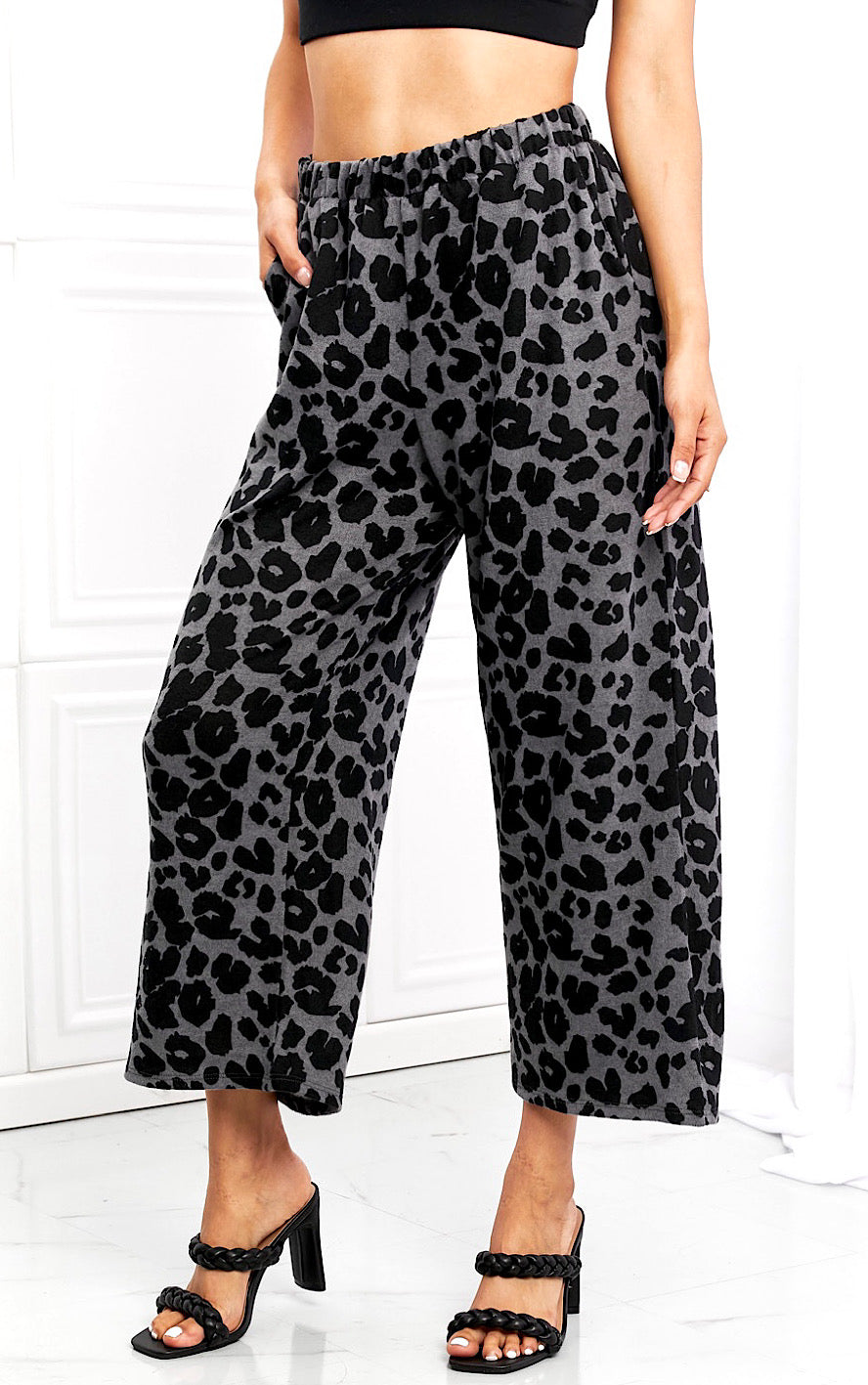 High Waisted Leopard Print Wide Leg Pants