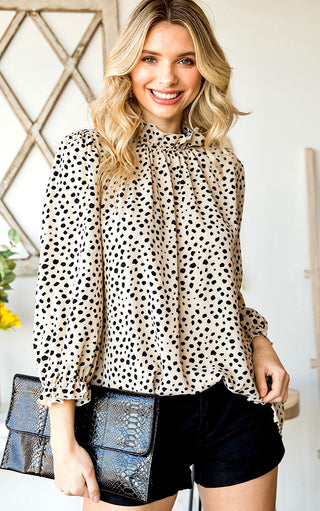 Wildest Dreams Animal Print Ruffle Collar Top, TWO COLORS!