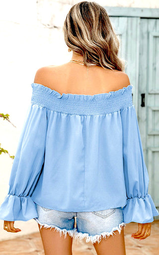 Stunning Views Sky Blue Off-Shoulder Top