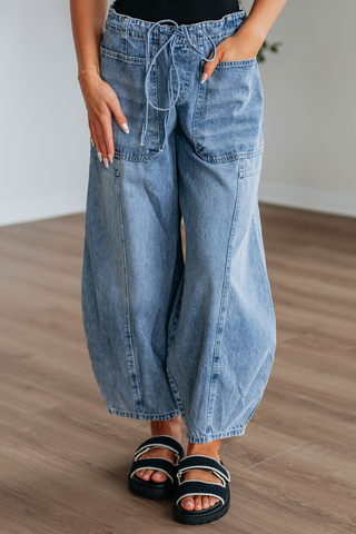 Drawstring Paperbag Waist Barrel Jeans