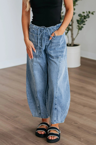 Drawstring Paperbag Waist Barrel Jeans