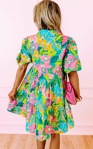 Wildflower Whimsy Green Floral Dress