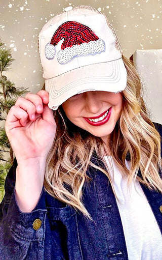 Sequin Santa Vintage White Trucker Hat