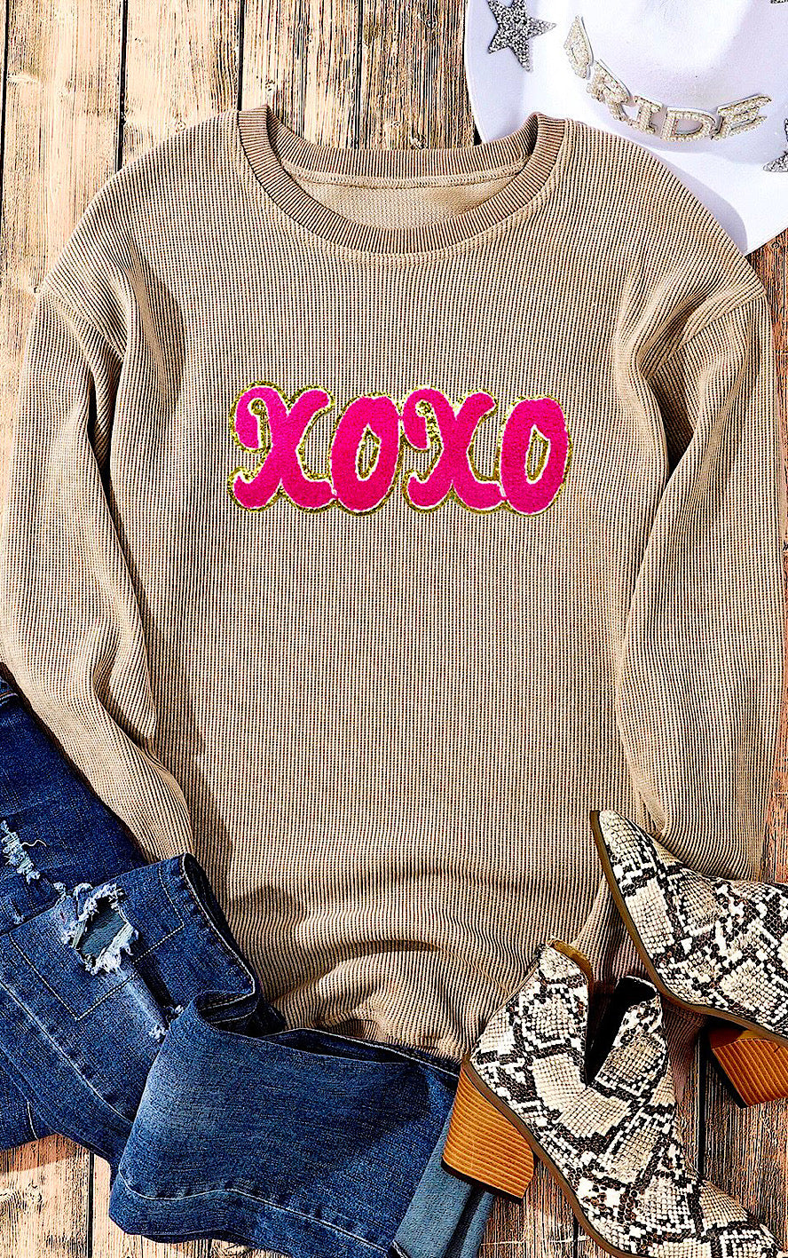 XOXO Sequin Patch Corded Sweatshirt, SM-2X, THREE COLORS!