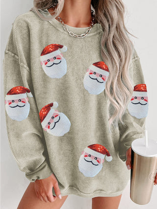 Cozy Casual Sequin Santa Corded Sweatshirt, SM-2X, SIX COLORS!