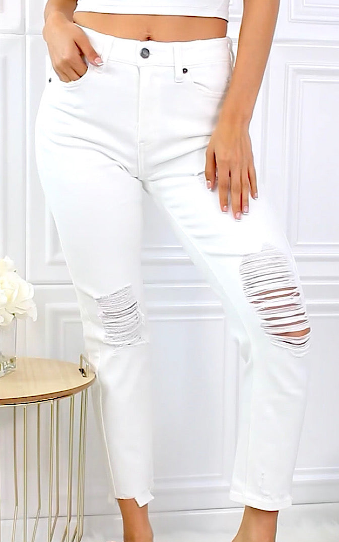 Concert Nights Kancan White Distressed Jeans, SIZES 0-22W