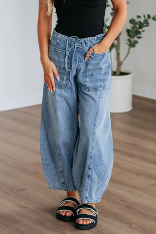 Drawstring Paperbag Waist Barrel Jeans