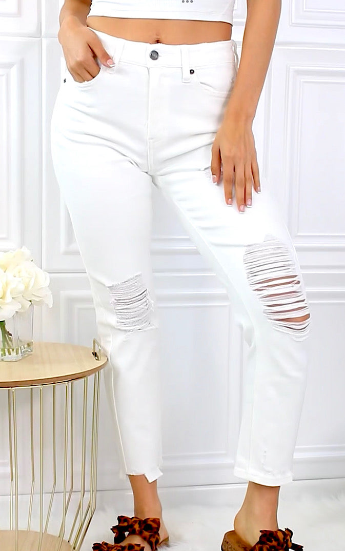 Concert Nights Kancan White Distressed Jeans, SIZES 0-22W