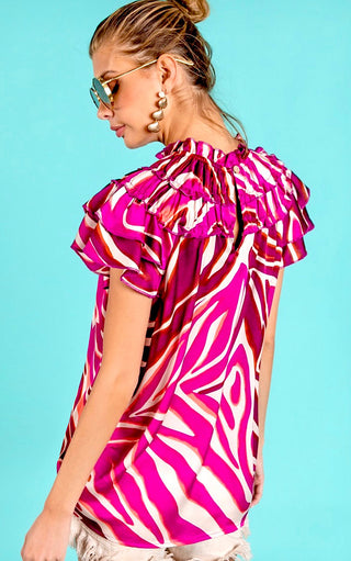 Showstopper Fuchsia Animal Print Flutter Sleeve Top