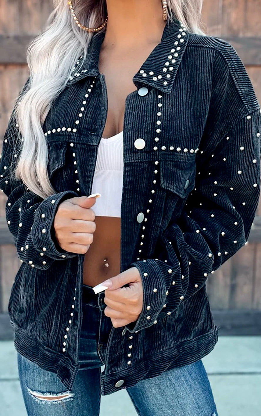 Self Assured Studded Corduroy Jacket, TWO COLORS!