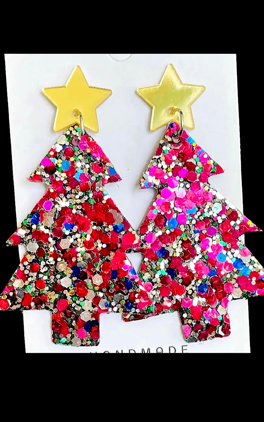 Sparkly Christmas Tree Acrylic Earrings, THREE COLORS!