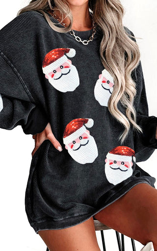 Cozy Casual Sequin Santa Corded Sweatshirt, SM-2X, SIX COLORS!