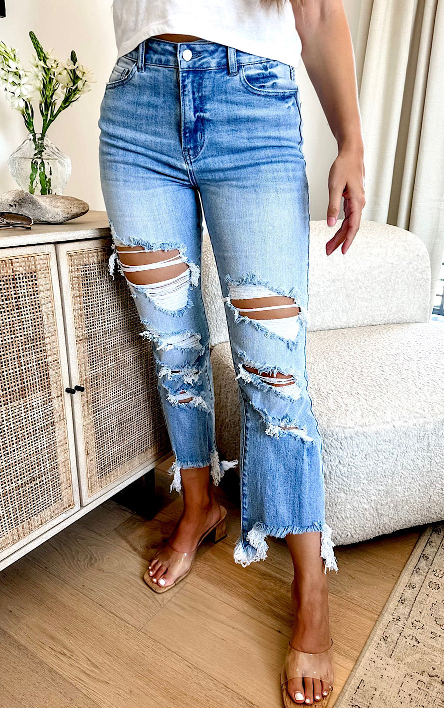 RESTOCKED! Social Calendar Distressed Jeans by Blakeley, SIZES 1-5X!