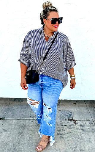 Confident Energy Navy Blue Striped Top