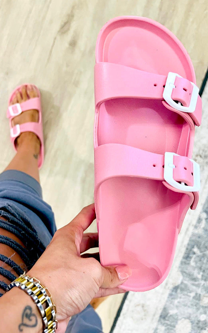 On The Boardwalk Pink Double Strap Platform Sandals, SIZES 5 & 7 left!