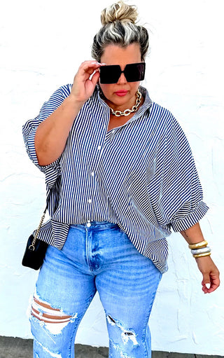Confident Energy Navy Blue Striped Top