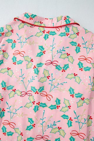 Pink Floral Christmas Pajamas Set