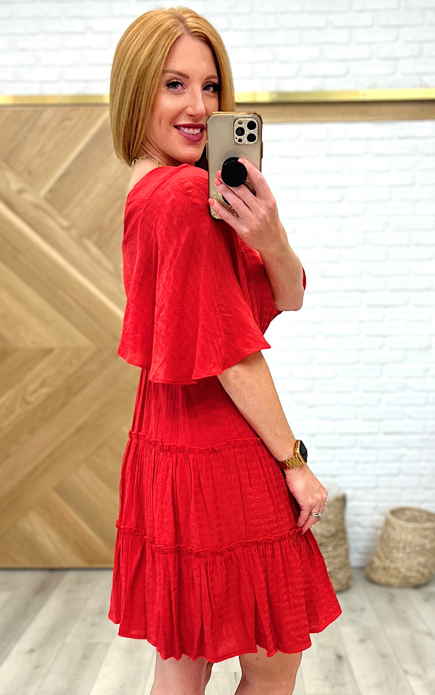 Red Hot Flutter Sleeve Dress, SM-3X